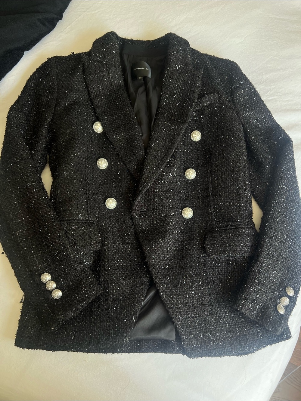 Dynamite Black Tweed Metallic-Thread Blazer with Matching High-waist Mini Skirt - Picture 4 of 7